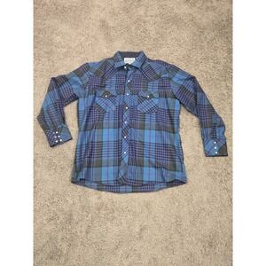 ATB Authentic Western Mens Pearl Snap‎ Long Sleeve Blue Shirt 17 Collar 34/35